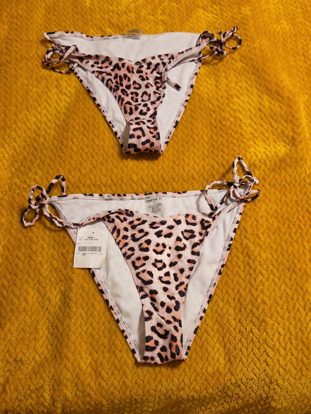 Forever 21 Tan & Black Leopard Cheetah  Tie-Side Bikini Bottoms (2)